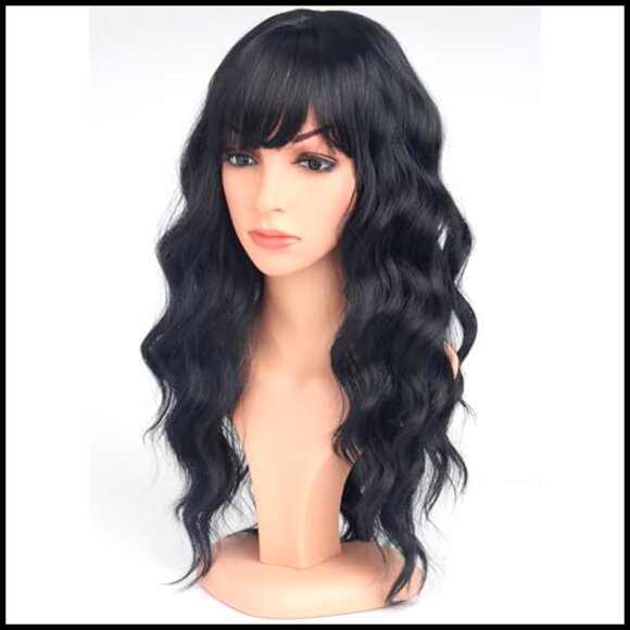 Synthetic Wavy Wig with Bangs Heat Resistant Glueless Long Hair Party Wear main image 4